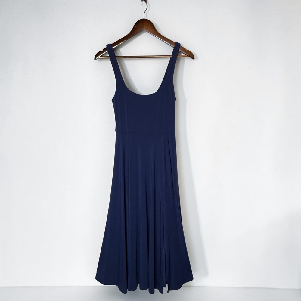 Wilfred Free Libra‎ Midi Dress Scoopneck Slit Minimalist Navy Blue Tank sz Small